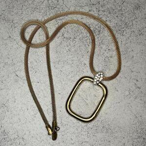 Vintage Diane Von Furstenberg goldtone snake chain long rhinestone rectangle